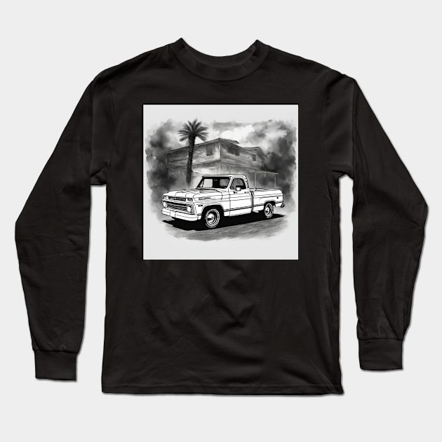 Chevy C-10 Pickup black and white Long Sleeve T-Shirt by cloudviewv2